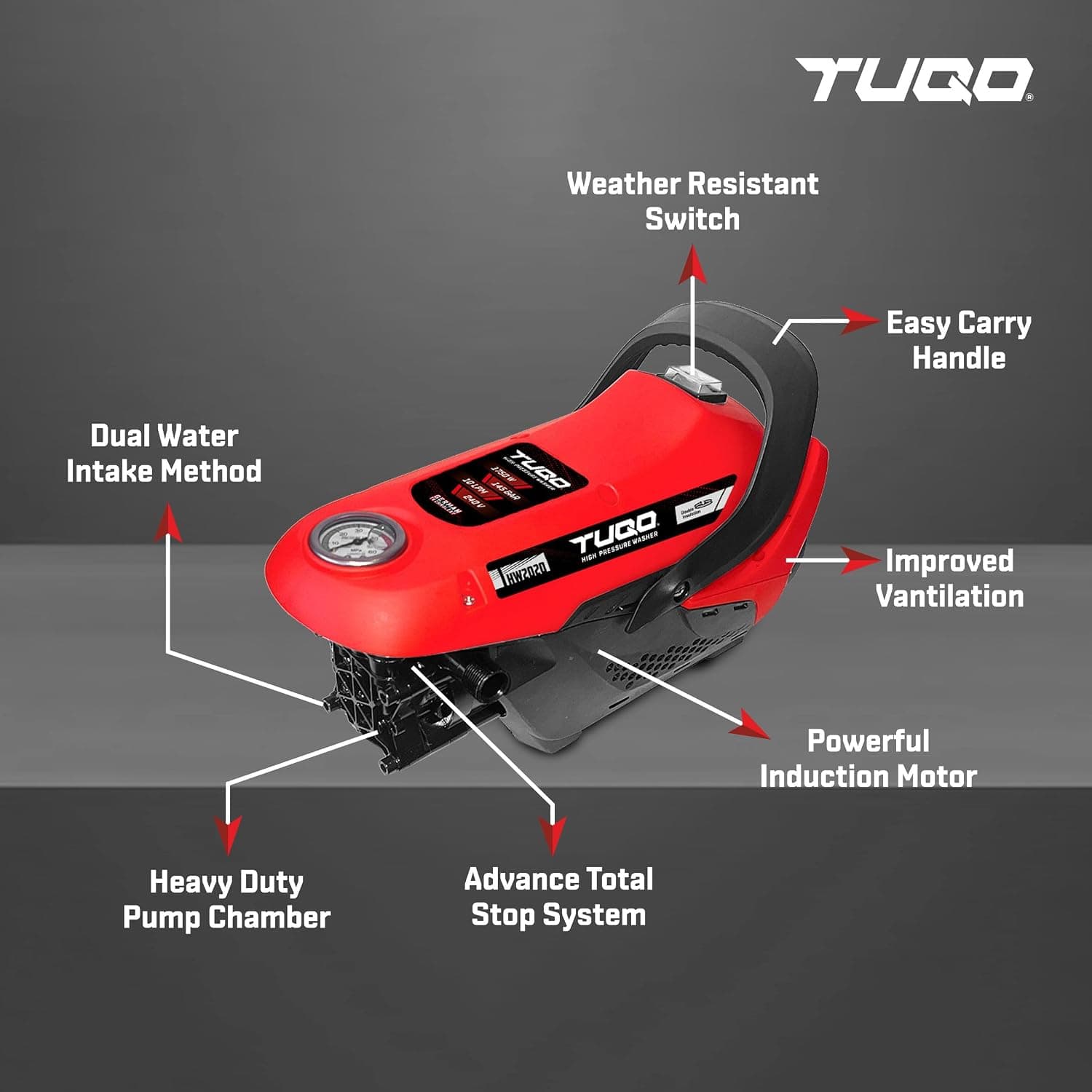 TUQO High Pressure Washer HW2020 | 145 Bar | 1750W thumbnail 3