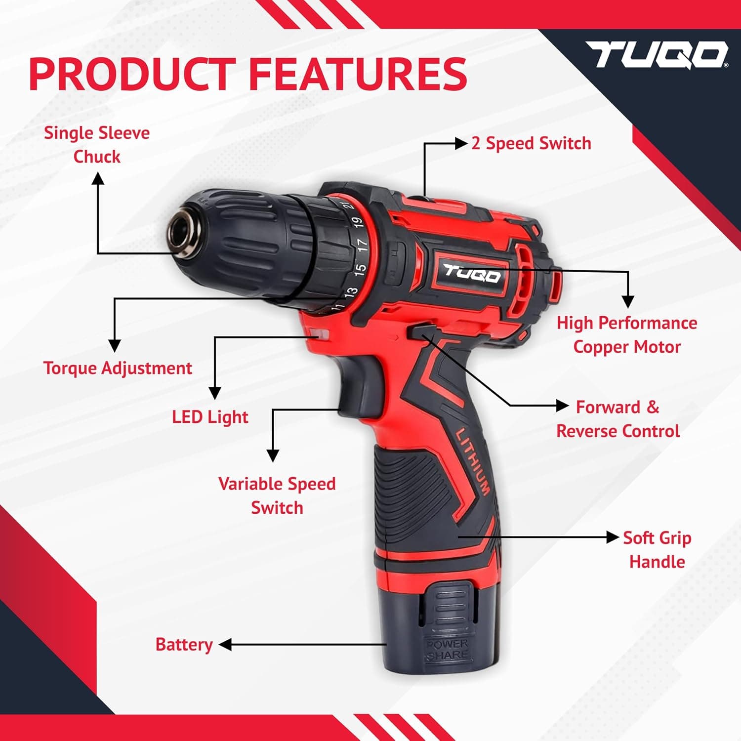 TUQO Cordless Drill AS120 | 12V thumbnail 4