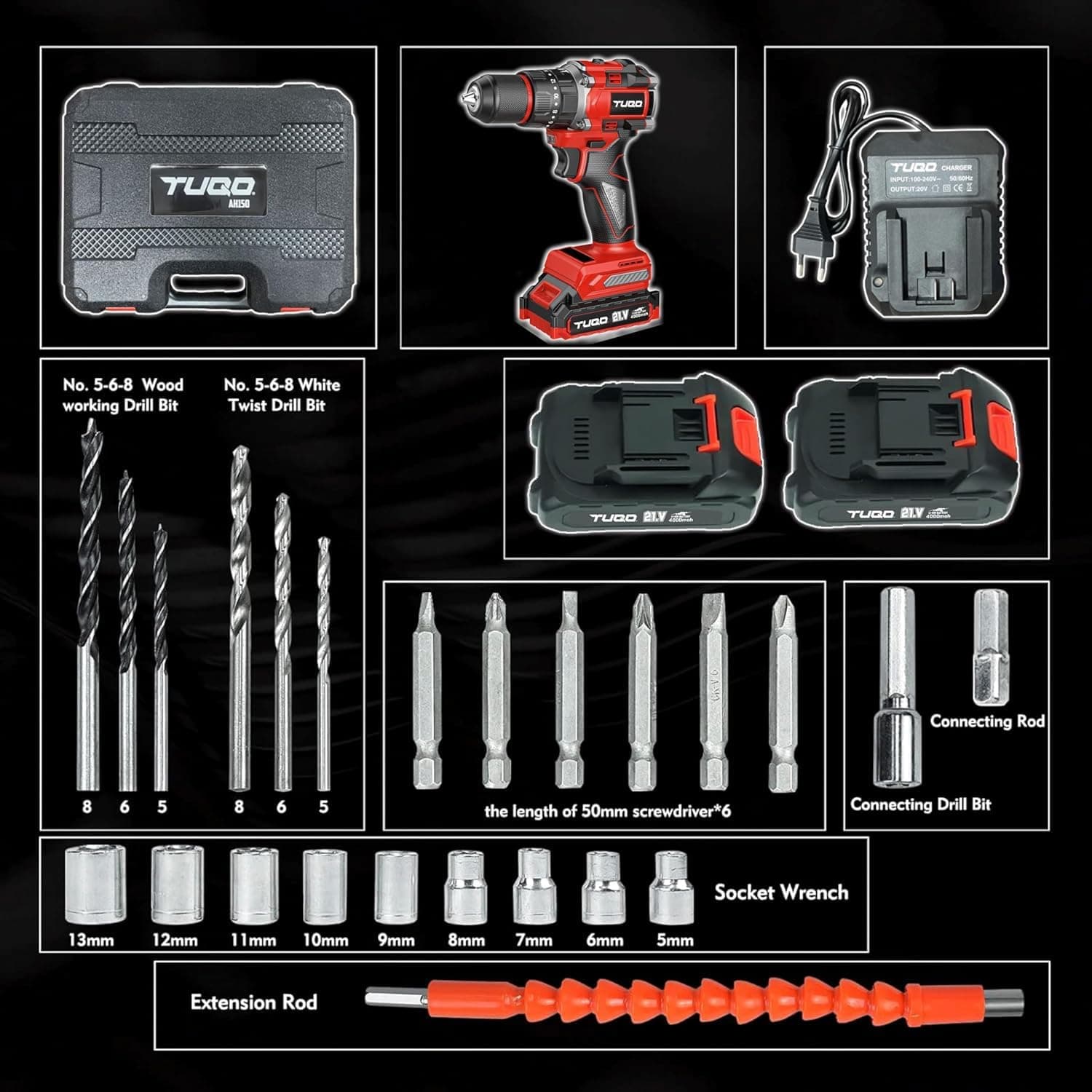 TUQO Cordless Impact Drill AH150 | 21V thumbnail 2