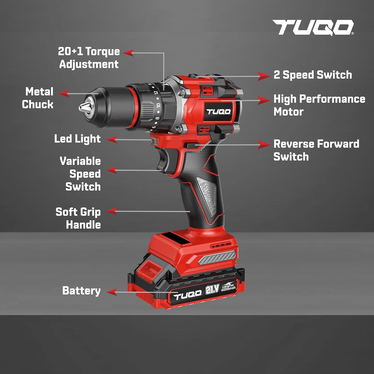 TUQO Cordless Impact Drill AH150 | 21V thumbnail 3