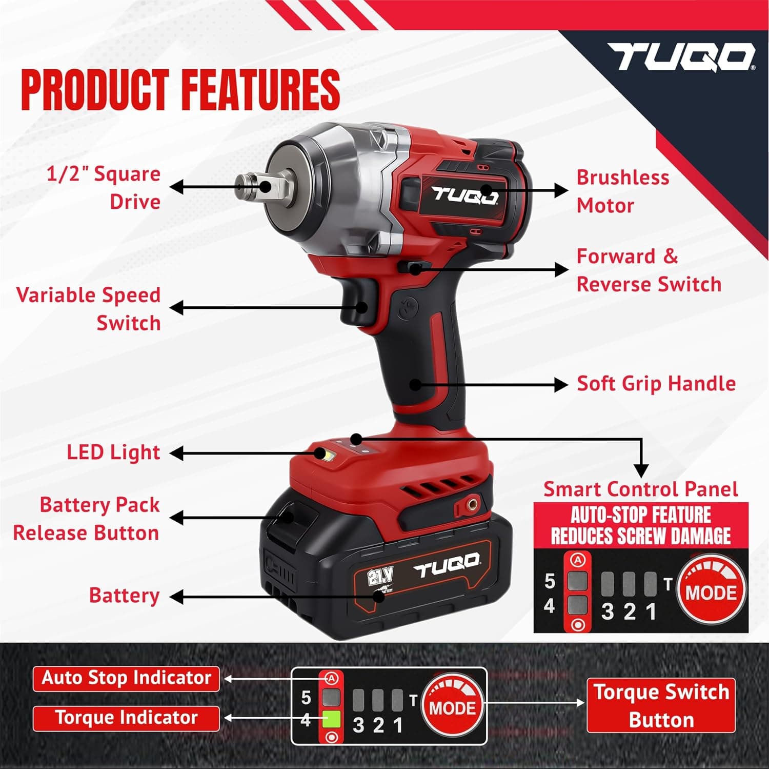 TUQO Cordless Impact Wrench AZR210 | 800Nm | 21V thumbnail 3