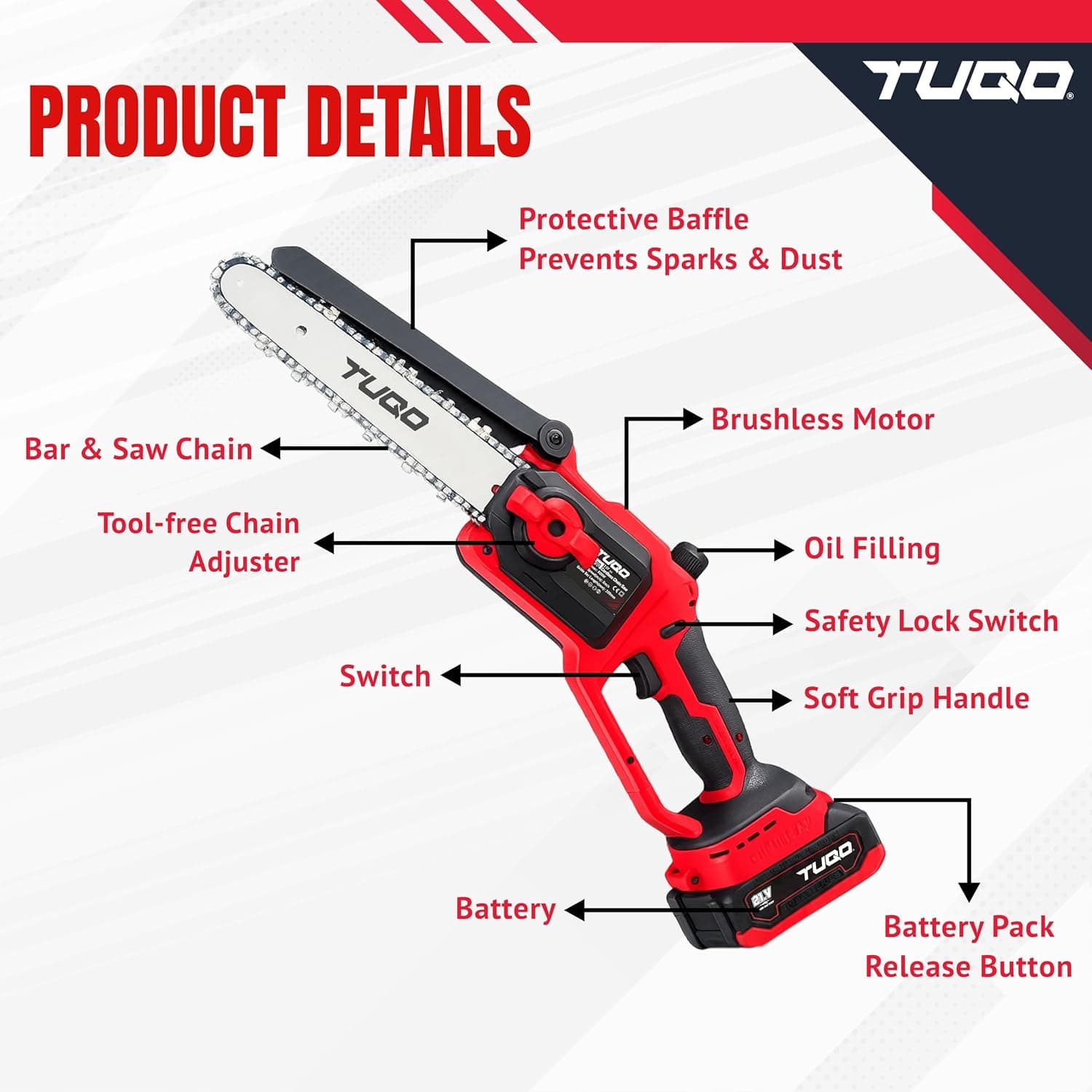 TUQO Cordless Chain Saw AKG90 | 21V thumbnail 3